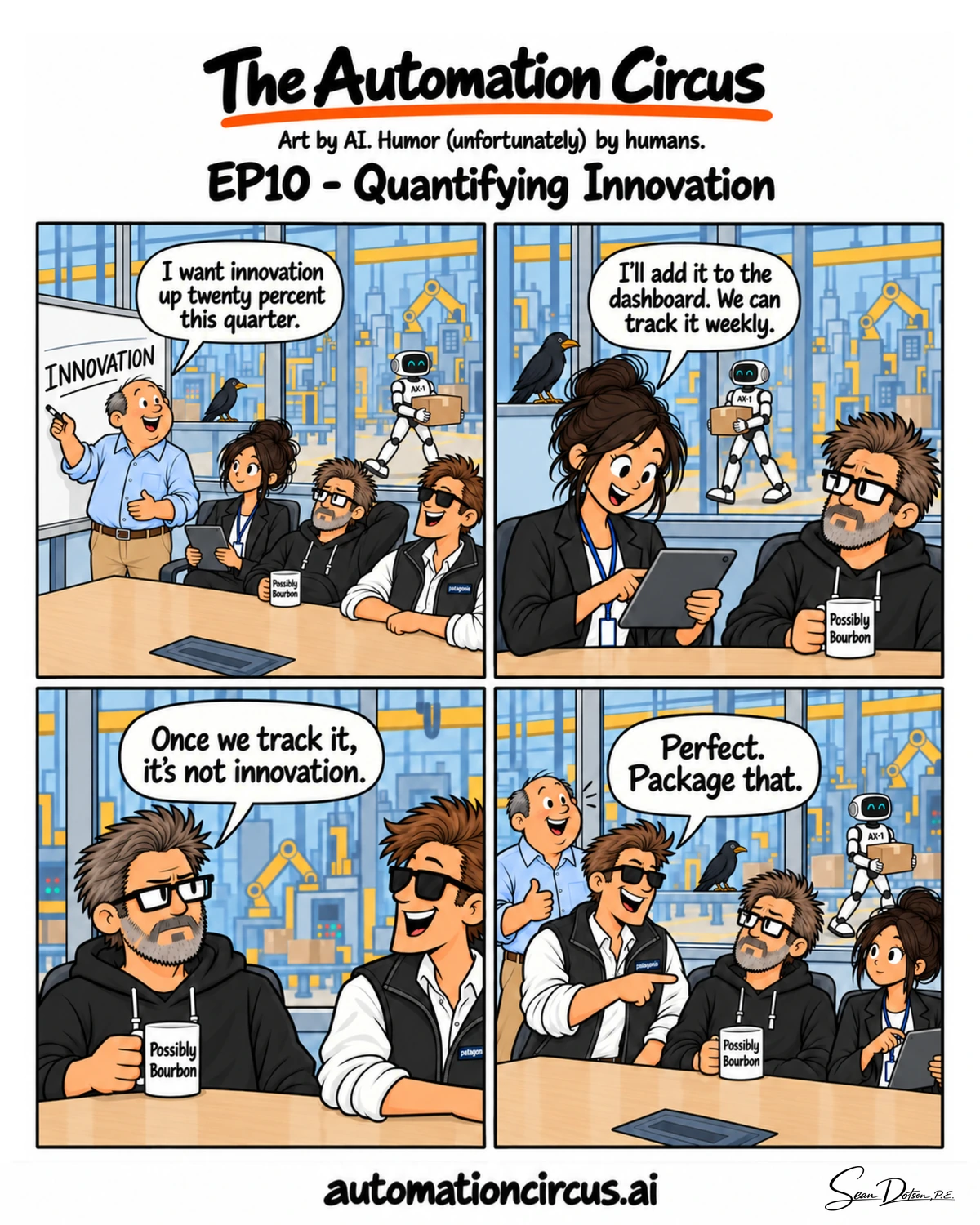 EP10 — Quantifying Innovation. Complete four-panel strip.